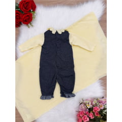 Saída Maternidade Manta e Macacão Amarelo Jeans Tricot Bebê