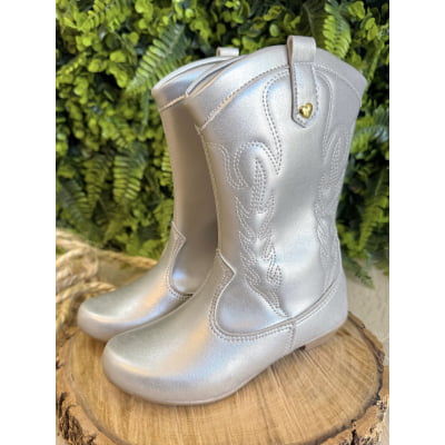 Bota infantil Boiadeira Texana Com Zíper Preto e Salto Prata