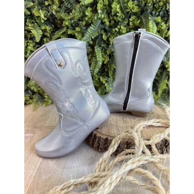 Bota infantil Boiadeira Texana Com Zíper Preto e Salto Prata