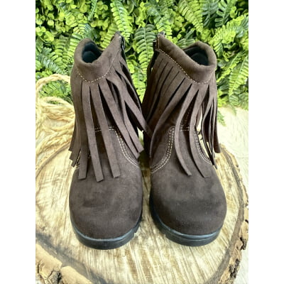 Bota Infantil Marrom Café Boiadeira Cowgirl Franjas Camurça