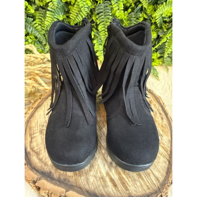 Bota Infantil Preta Boiadeira Cowgirl Franjas Camurça