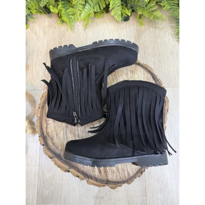 Bota Infantil Preta Boiadeira Cowgirl Franjas Camurça