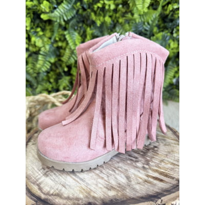 Bota Infantil Rosa Boiadeira Cowgirl Franjas Camurça