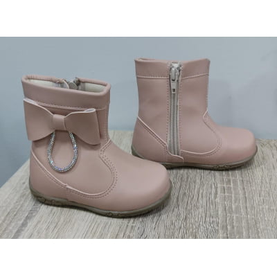 Botinha Infantil Nude Com Lacinho Strass e Zíper Botinha Infantil Nude Com Lacinho Strass e Zíper