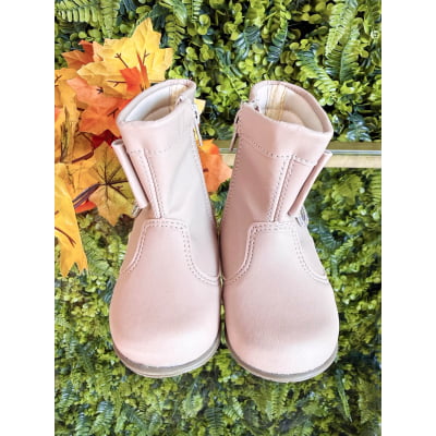 Botinha Infantil Nude Com Lacinho Strass e Zíper