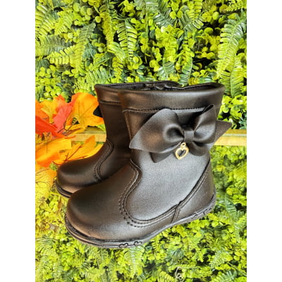 Botinha Infantil Preta Laço e Pinjente Com Zíper Super Luxo