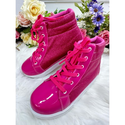 Coturno Infantil Barbie Pink Verniz Com Cadarço e Glitter