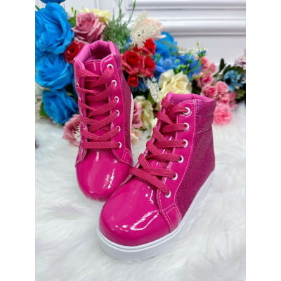 Coturno Infantil Barbie Pink Verniz Com Glitter e Cadarço Coturno Infantil Barbie Pink Verniz Com Glitter e Cadarço