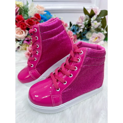 Coturno Infantil Barbie Pink Verniz Com Glitter e Cadarço