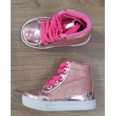 Coturno Infantil Barbie Rose Metalizado C/ Cadarço e Glitter