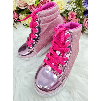 Coturno Infantil Barbie Rose Metalizado C/ Cadarço e Glitter