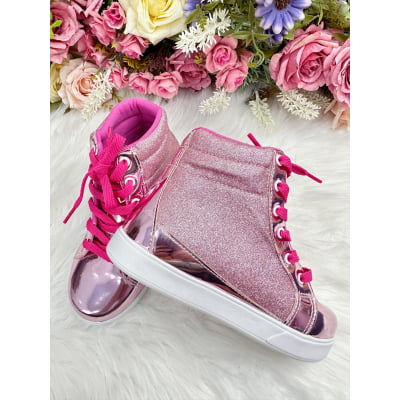 Coturno Infantil Barbie Rose Metalizado C/ Cadarço e Glitter