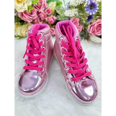 Coturno Infantil Barbie Rose Metalizado C/ Cadarço e Glitter