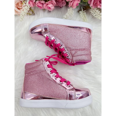 Coturno Infantil Barbie Rose Metalizado C/ Cadarço e Glitter