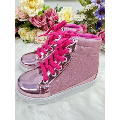 Coturno Infantil Barbie Rose Metalizado C/ Cadarço e Glitter