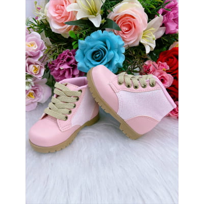 Coturno Infantil Rosa Com Brilho e Cadarço
