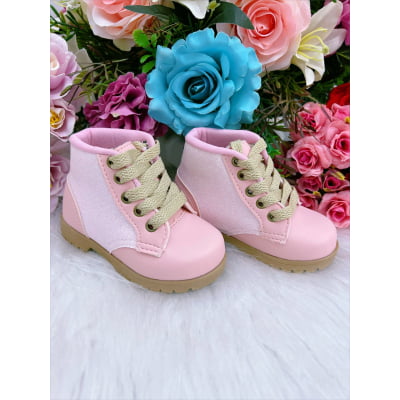Coturno Infantil Rosa Com Brilho e Cadarço