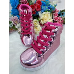 Coturno Infantil Barbie Rose Metalizado C/ Glitter e Cadarço