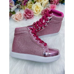 Coturno Infantil Barbie Rose Metalizado C/ Glitter e Cadarço