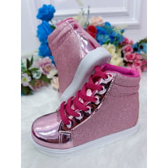 Coturno Infantil Barbie Rose Metalizado C/ Glitter e Cadarço