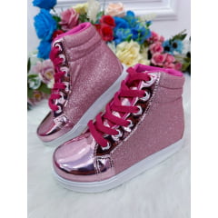 Coturno Infantil Barbie Rose Metalizado C/ Glitter e Cadarço