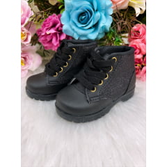 Coturno Infantil Preto Com Brilho e Cadarço