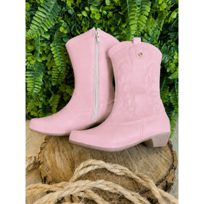 Bota infantil Boiadeira Texana Com Zíper e Salto Rosa