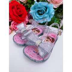 Rasteira Infantil Salomé C/ Laço Duplo Maxi Glitter Prata