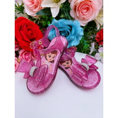 Rasteira Infantil Salomé C/ Laço Duplo Maxi Glitter Rosa
