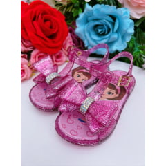Rasteira Infantil Salomé C/ Laço Duplo Maxi Glitter Rosa