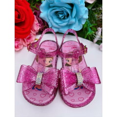 Rasteira Infantil Salomé C/ Laço Duplo Maxi Glitter Rosa