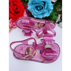 Rasteira Infantil Salomé C/ Laço Duplo Maxi Glitter Rosa