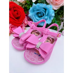 Rasteira Infantil Salomé C/ Laço Duplo Rosa Chiclete