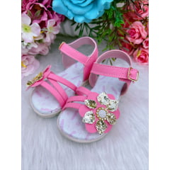 Sandália Rosa Com Flor e Strass