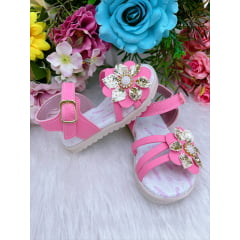 Sandália Rosa Com Flor e Strass