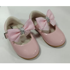 Sapatinho Rosa Veniz Com Lacinho e Strass Batizado