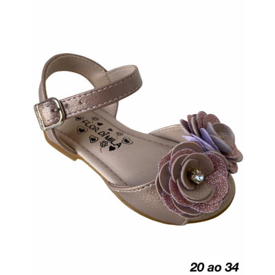 Sandália Bronze Fosco Flor e Strass