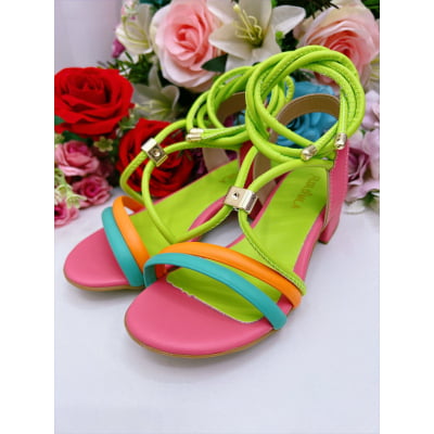 Sandália Infantil Colorida de Amarrar C/ Salto Goiaba