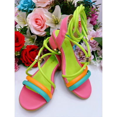 Sandália Infantil Colorida de Amarrar C/ Salto Goiaba