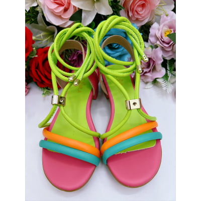 Sandália Infantil Colorida de Amarrar C/ Salto Goiaba