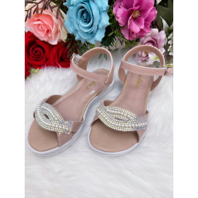 Sandália Infantil Com Pérolas e Strass Rasteira Nude