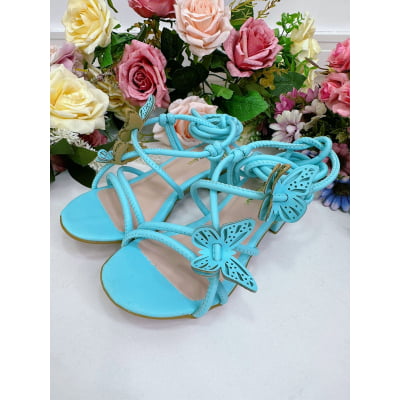Sandália Infantil de Amarrar Com Salto Borboletas Azul