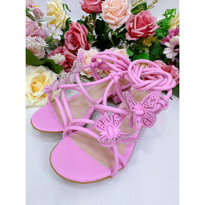 Sandália Infantil de Amarrar Com Salto Borboletas Salinas