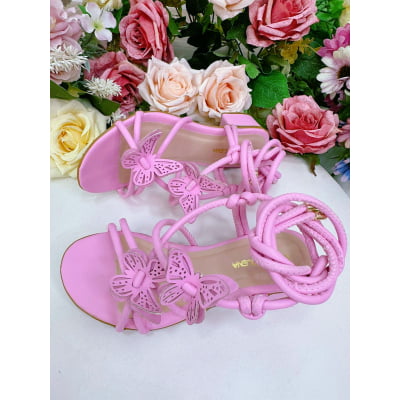 Sandália Infantil de Amarrar Com Salto Borboletas Salinas