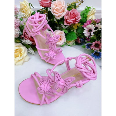 Sandália Infantil de Amarrar Com Salto Borboletas Salinas