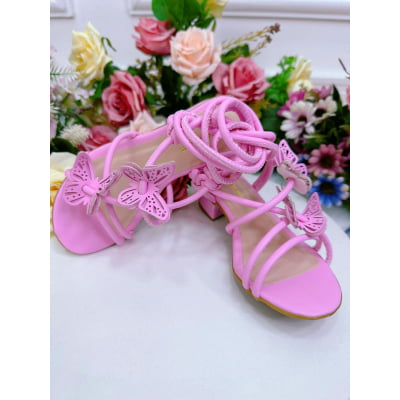 Sandália Infantil de Amarrar Com Salto Borboletas Salinas