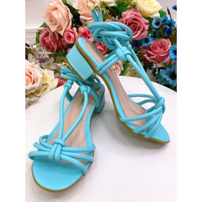 Sandália Infantil de Amarrar Com Salto Azul