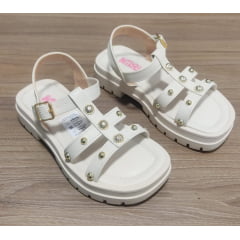 Sandália Infantil de Tiras Papete Charmozinha Off White Luxo