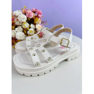 Sandália Infantil de Tiras Papete Charmozinha Off White Luxo