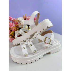 Sandália Infantil de Tiras Papete Charmozinha Off White Luxo